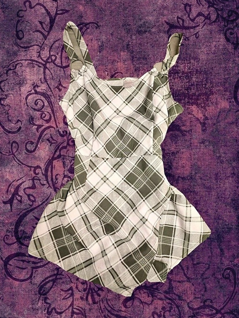 Plaid Mini Dress/romper in green & White